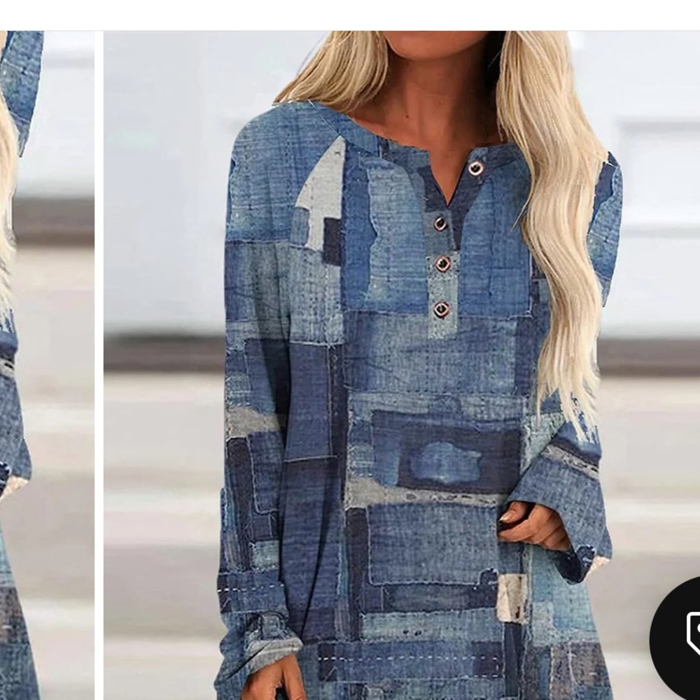 No iron blue patch top 3x